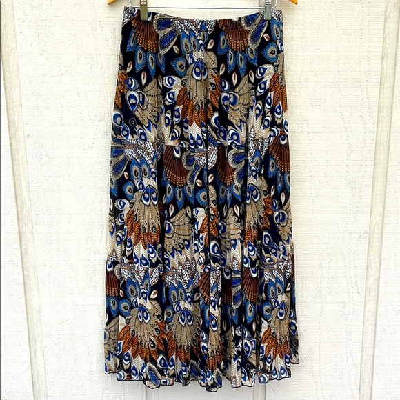 NASHALYLY Maxi Skirt Size XL Tired Elastic Waist Pleated A-Line Flared Peacock - Picture 1 of 13
